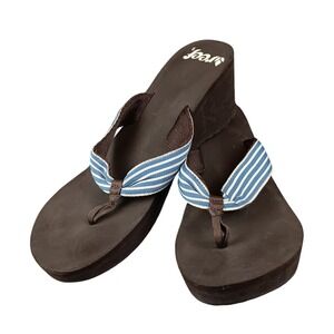 Reef Women Wedge Flip Flops Thong Sandals Blue White Stripe Size‎ 9
